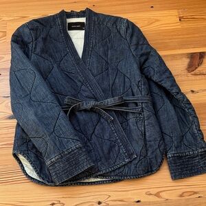 Dark Blue Quilted Jacket with Belt Rachel comey wool denim combo